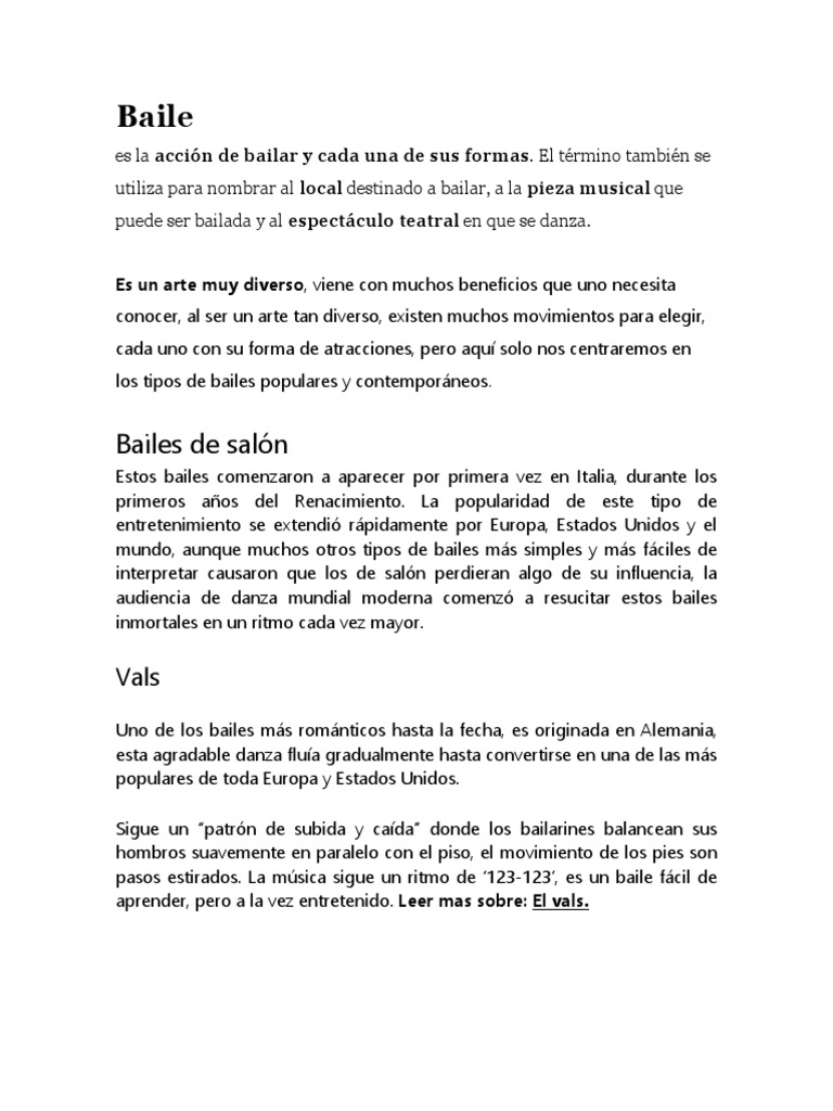 Tipos de Bailes y sus Características | PDF | Bailes | Baile de salón