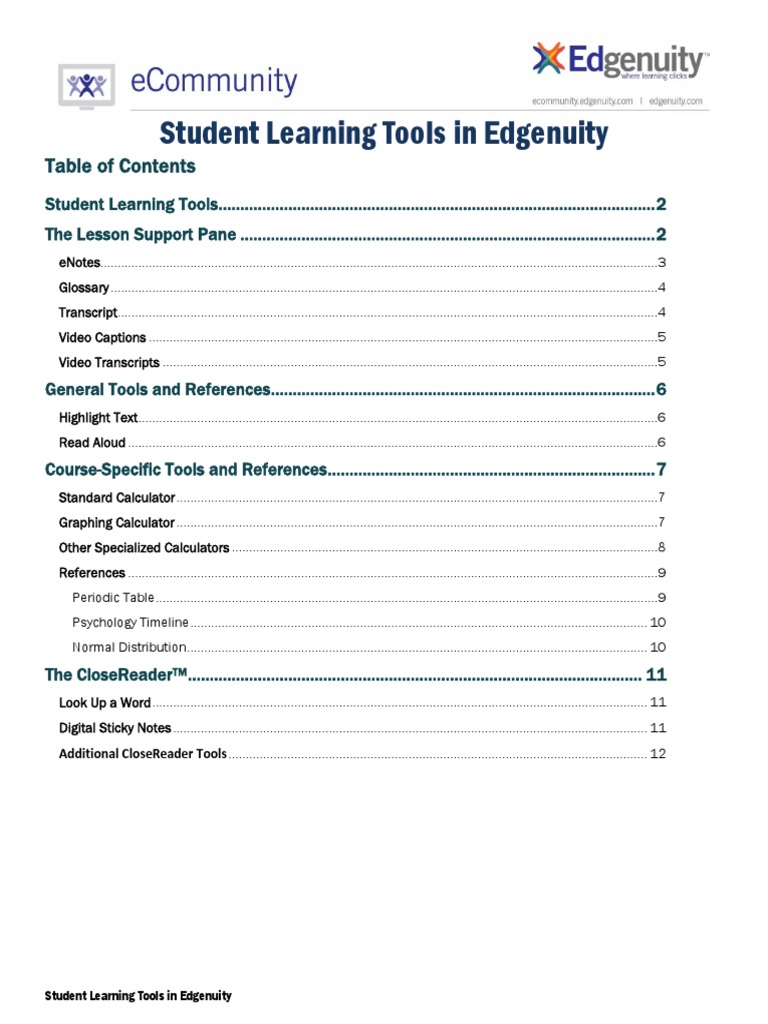 Edgenuity Student Learning Tools Guide | PDF | Calculator | Icon ...