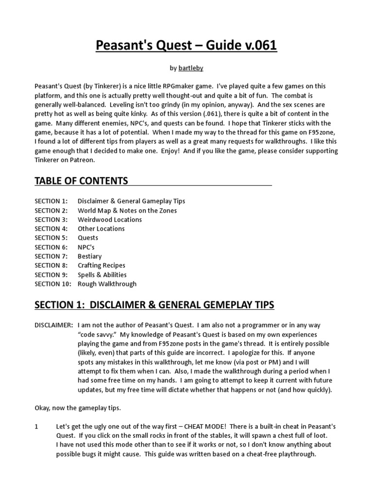 Peasants Quest Walkthrough V0 61 PDF Inn Blacksmith
