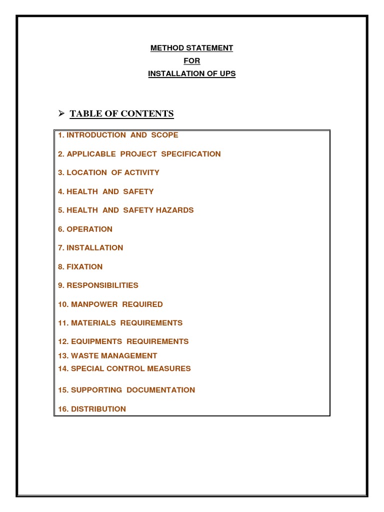 UPS System Installation Method Statement | PDF | Personal Protective ...