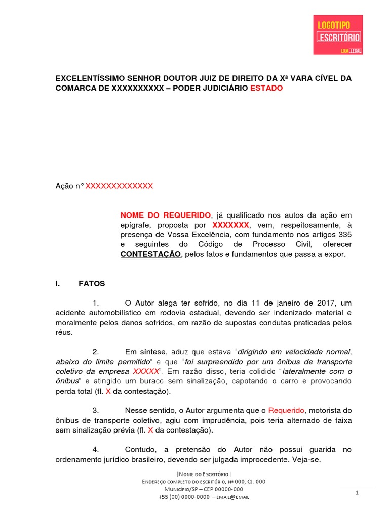 Modelo Novo CPC Contestação Com Denunciação Da Lide | PDF | Indenização ...