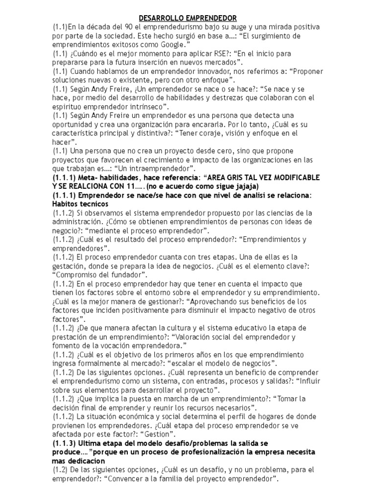 DESARROLLO EMPRENDEDOR Parcial 1 y 2 PDF | PDF | Iniciativa empresarial ...
