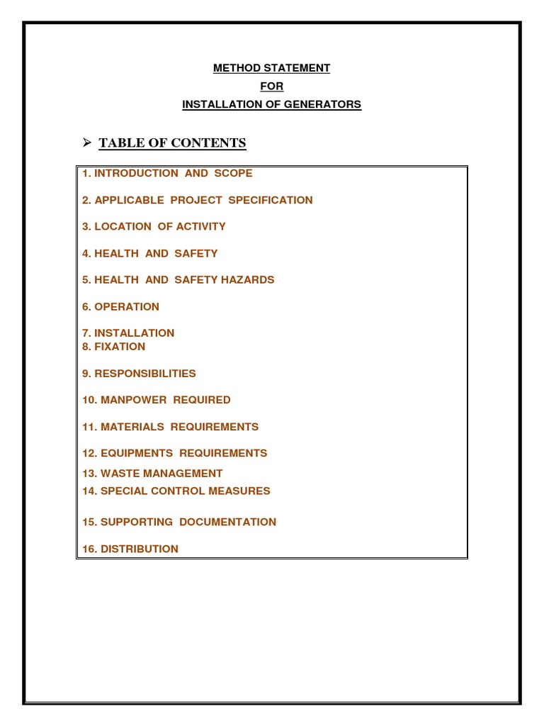 Generator Installation Method Statement | PDF | Personal Protective ...