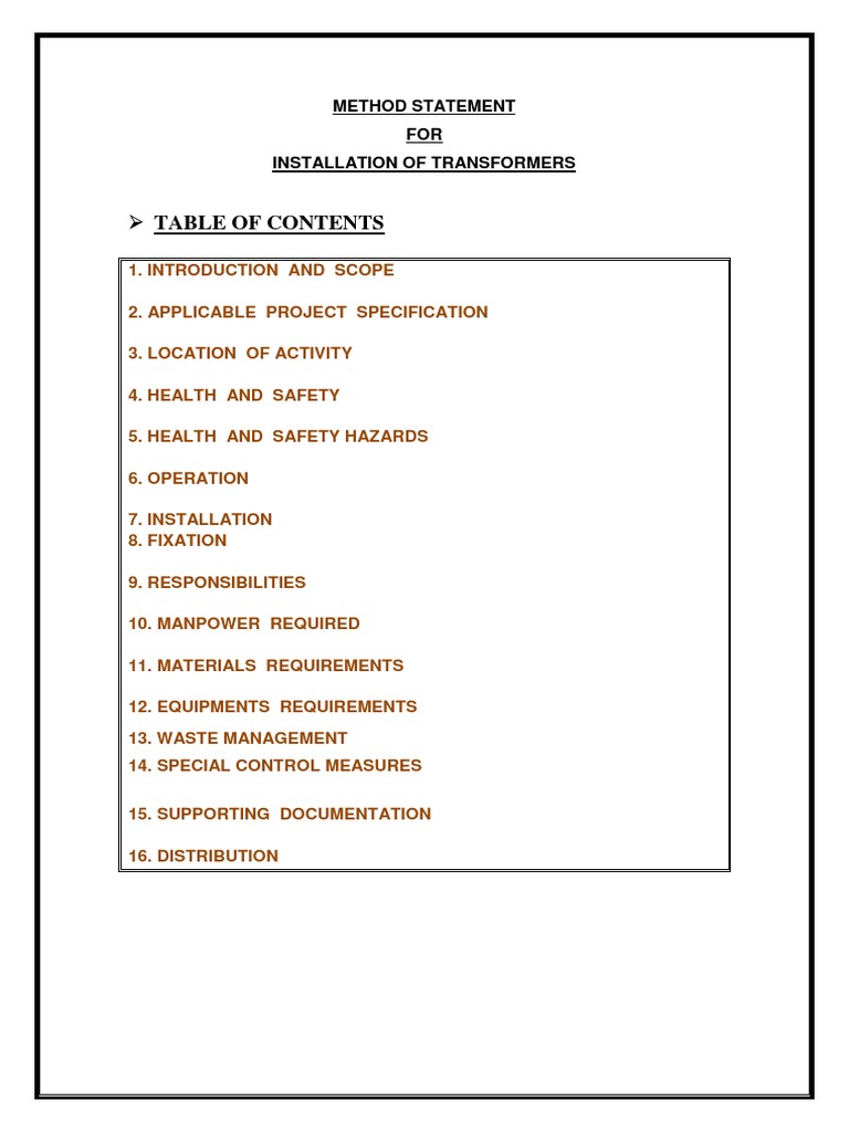 Transformer Installation Method Statement | PDF | Specification ...