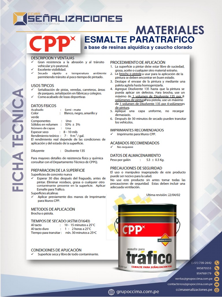 Ficha Tecnica Esmalte Paratrafico CPP PDF