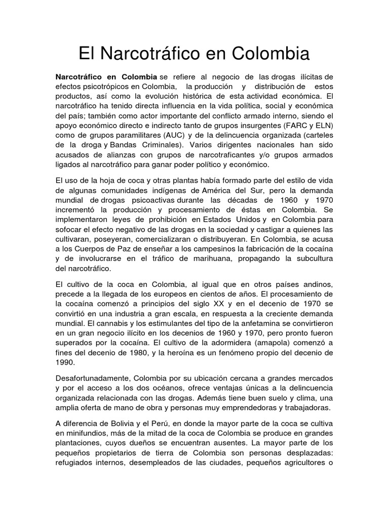 El Narcotráfico en Colombia | PDF | Comercio ilegal de drogas | Colombia