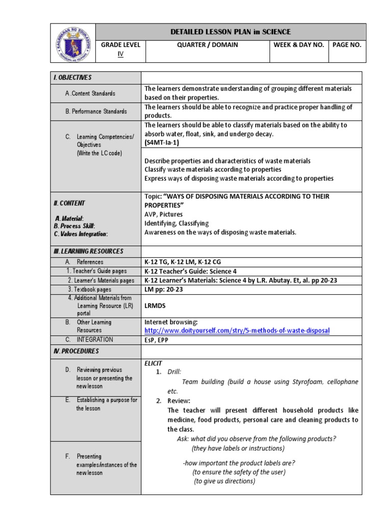 Science Lesson Plan: Waste Disposal Methods | PDF | Lesson Plan ...