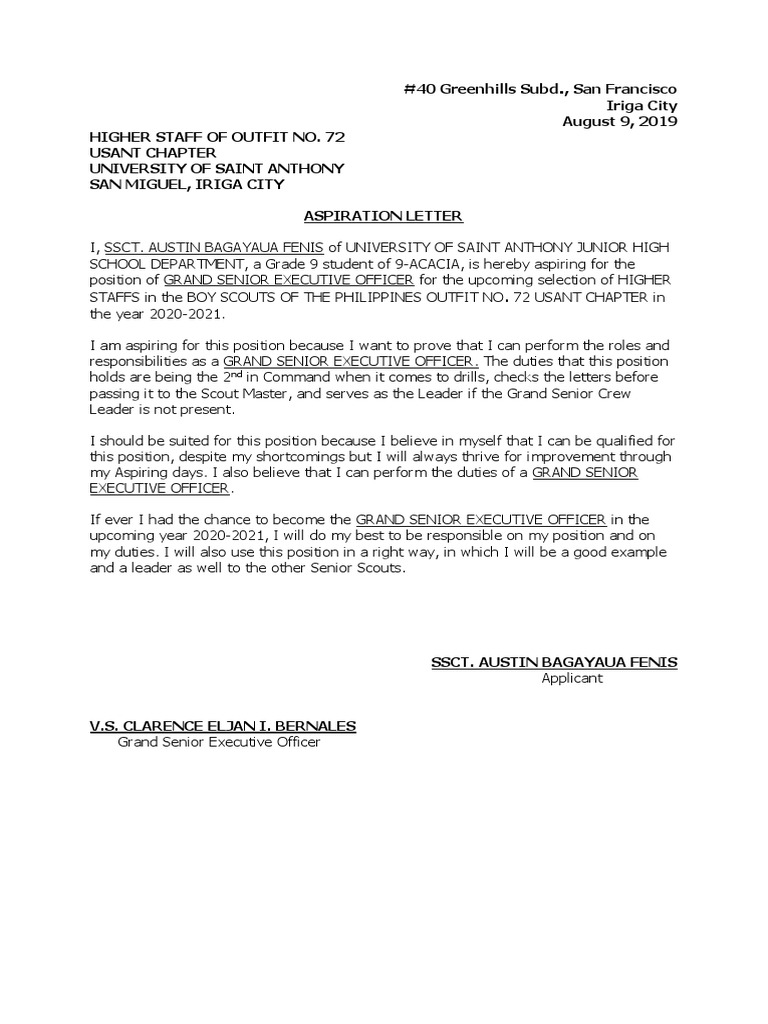 Aspiration Letter PDF