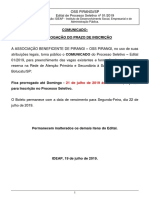 Comunicado ProrrogaÇÃo Do Prazo de InscriÇÃo