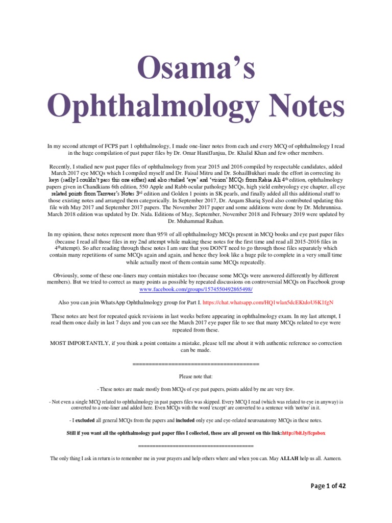 Comprehensive Ophthalmology Notes | PDF | Retina | Visual System