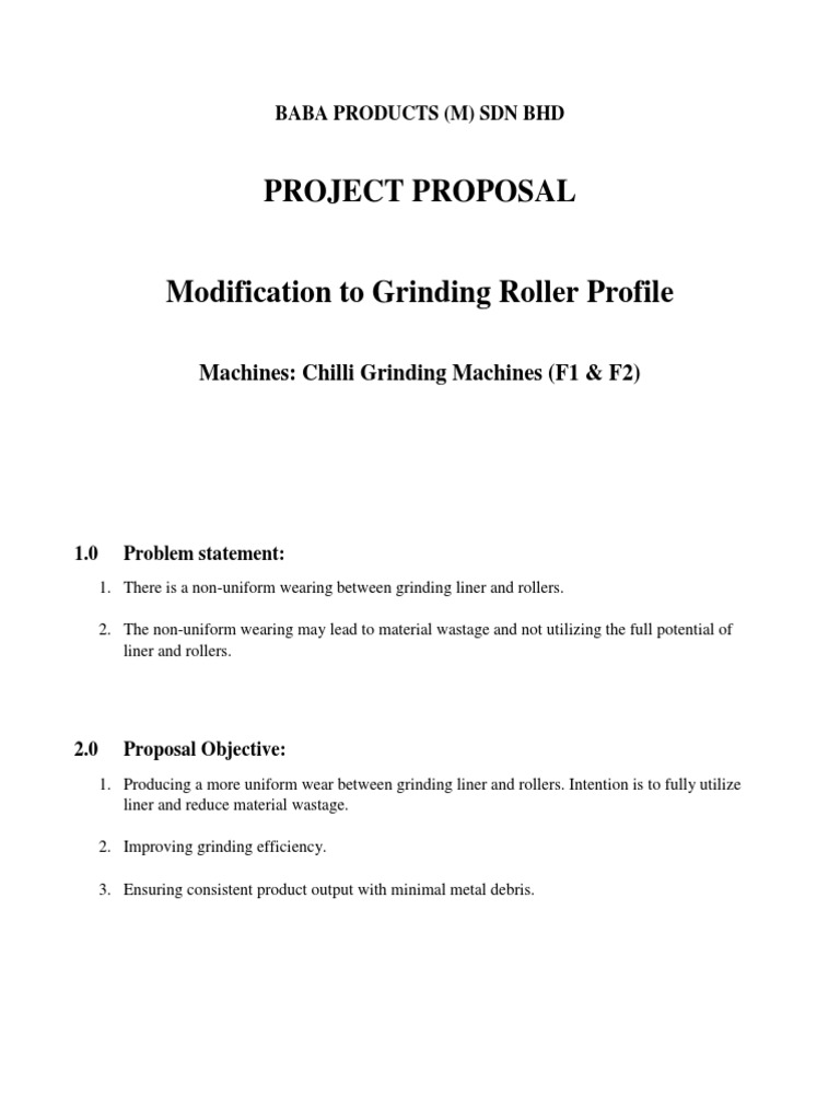 Project Proposal (Grinding Roller) PDF Mill (Grinding) Industrial