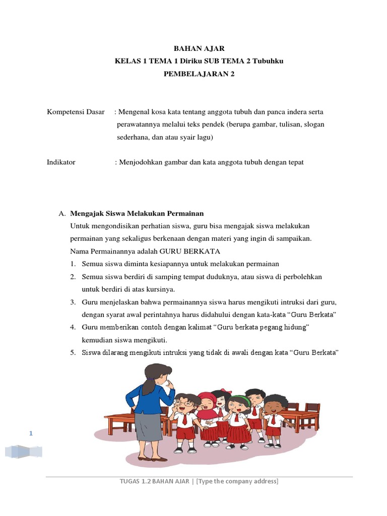 contoh bahan ajar kelas 1 tema 2