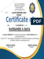 Certificate of Recognition: Nathaniel S. Raya
