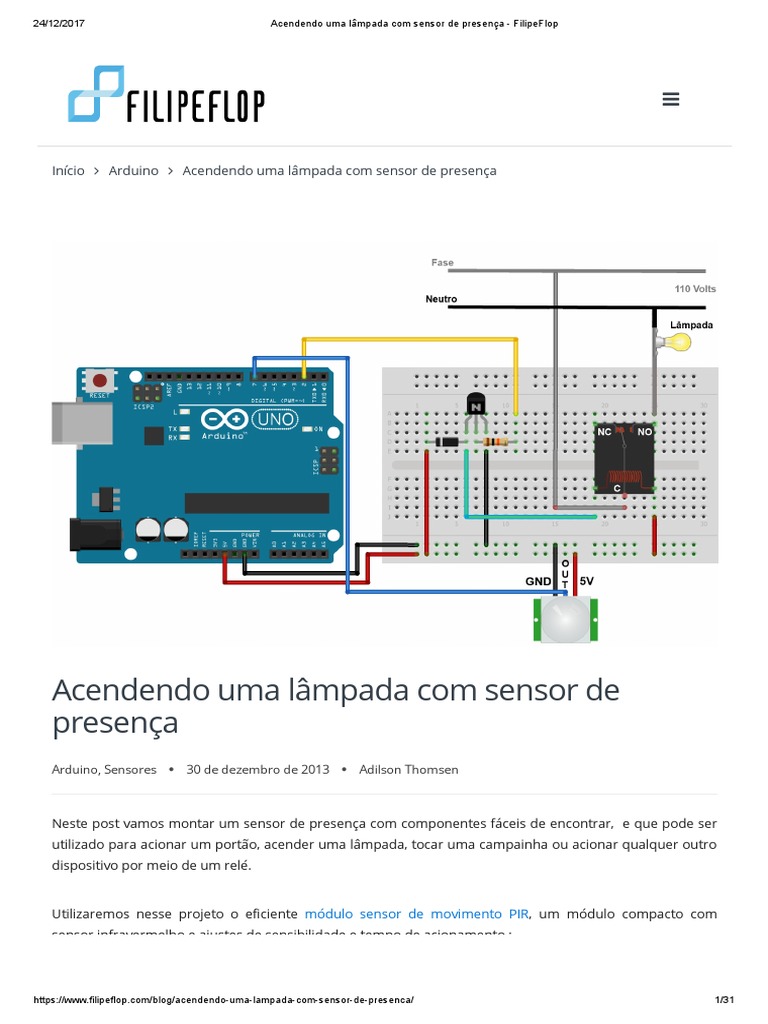 Acionando Lâmpada com Sensor PIR | PDF | Relé | Arduino