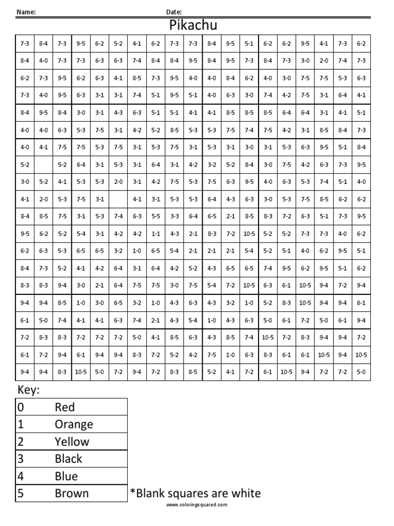 Pikachu key 0 red 1 orange 2 yellow 3 black 4 blue 5 brown blank