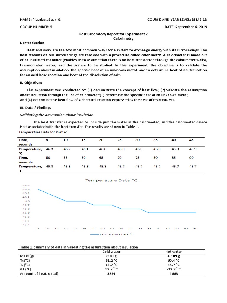 Lab Report Calorimetry PDF Mole (Unit) Calorie