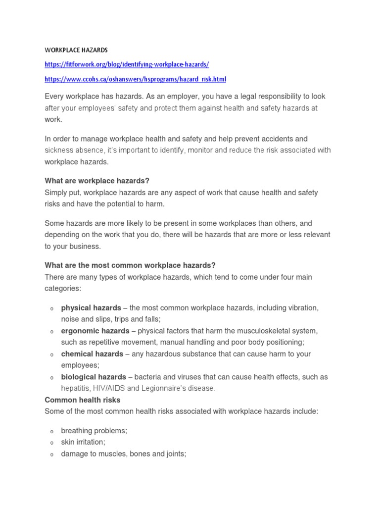 Workplace Hazards | PDF | Hazards | Occupational Safety And Health