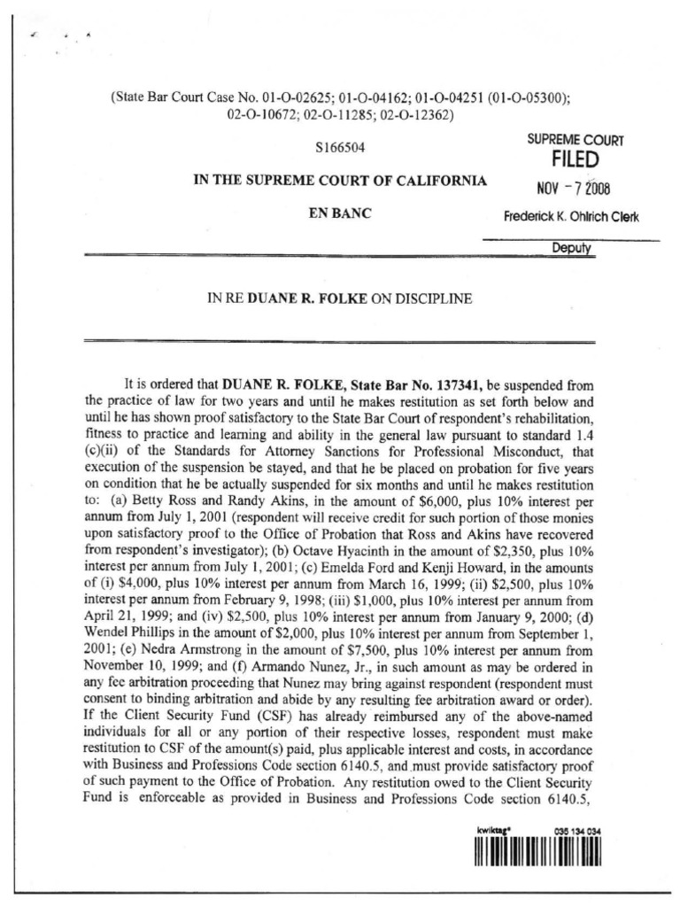 Folke Duane 137341 California State Bar Discipline Binder2 PDF