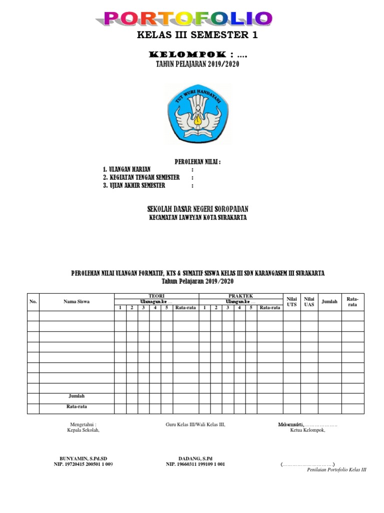 Format Penilaian Portofolio Ktsp Sd Kelas 3 Sem 1