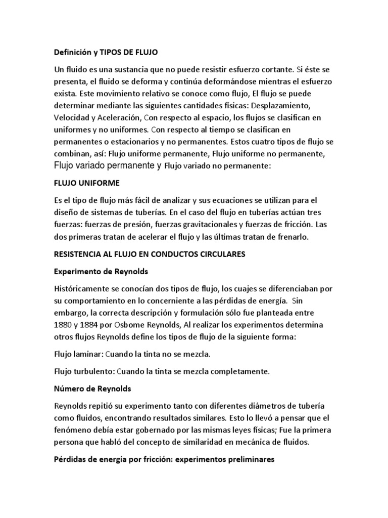 Definición y Tipos de Flujo PDF Fuerza Fricción