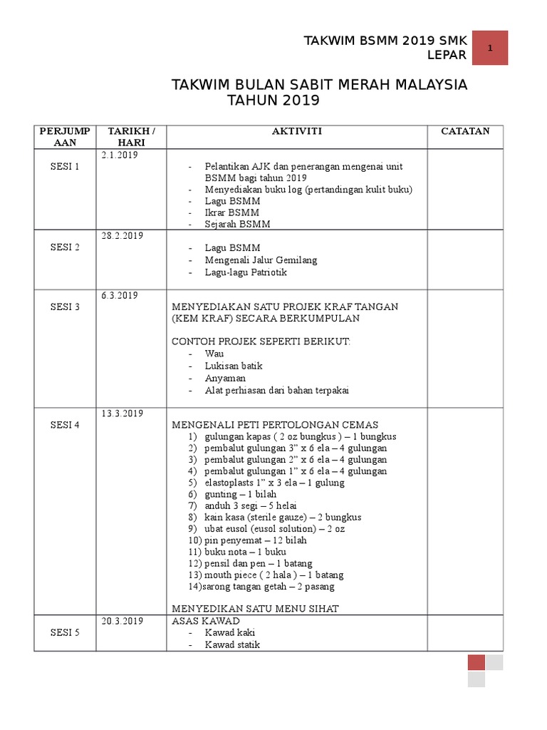 Rancangan Tahunan Bsmm Smklepar 2019 Pdf