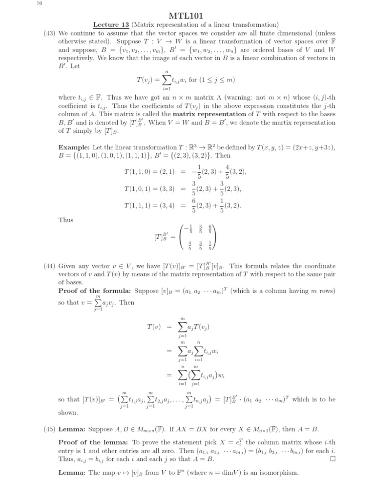 Matrix Representation of Linear Transformations | PDF | Eigenvalues And ...