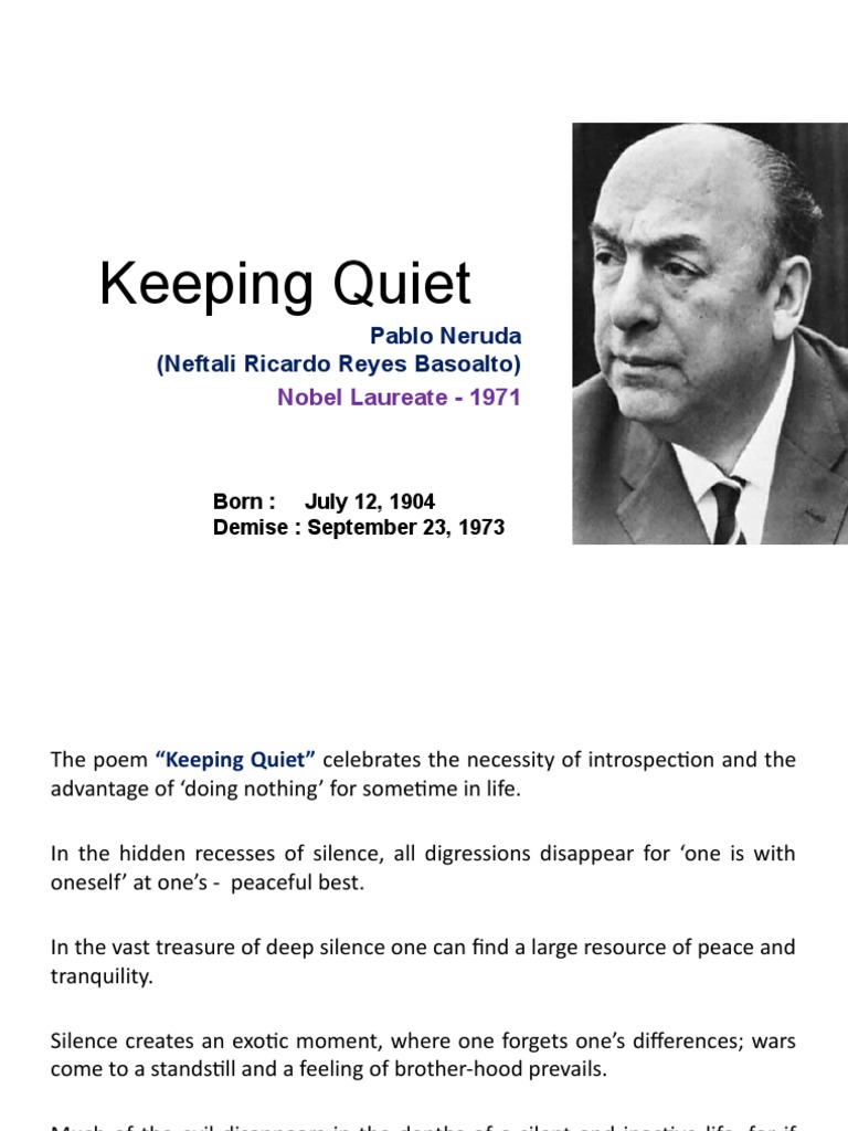 Keeping Quiet Poem Notes Class 12 PDF Human