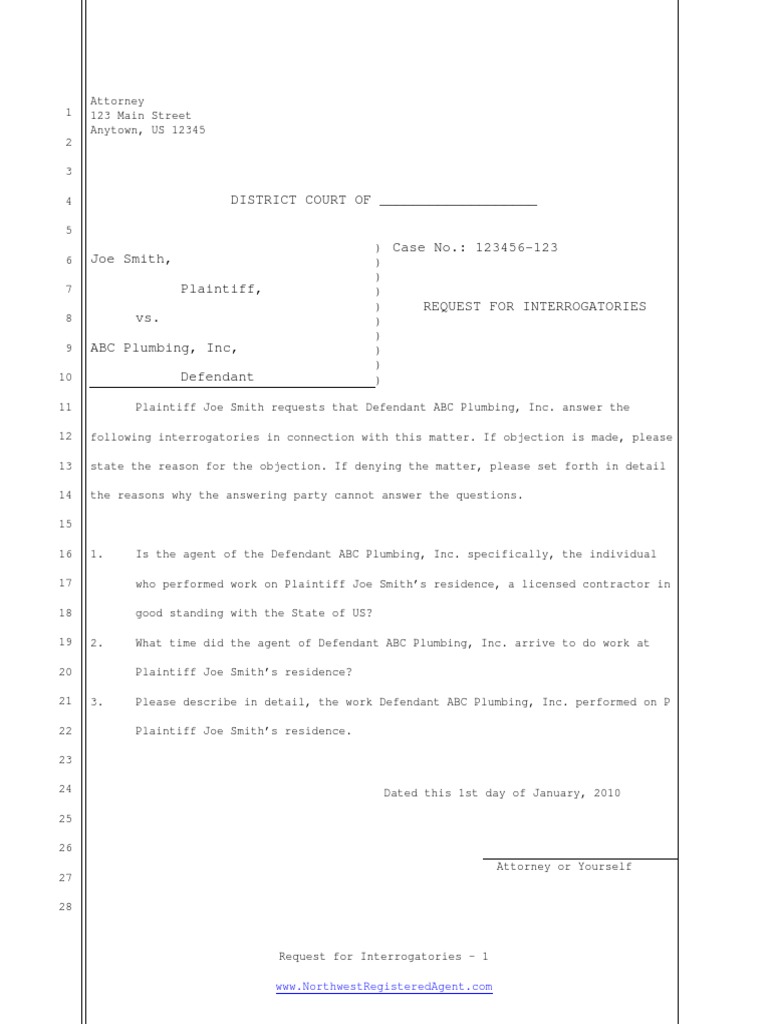 Request For Interrogatories Example PDF | PDF