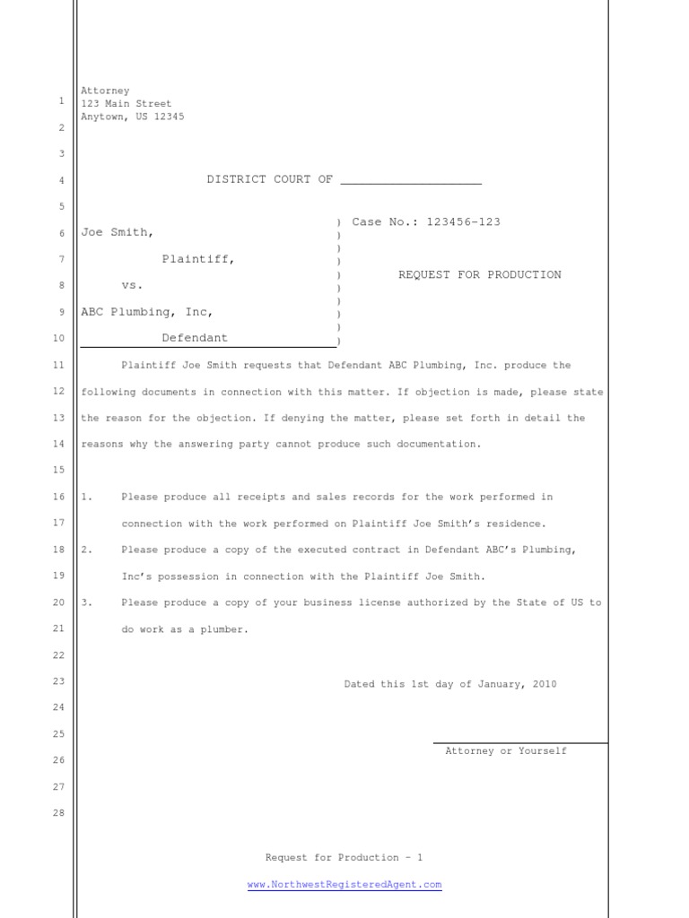 Request For Production Example PDF | PDF