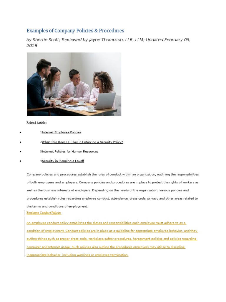 Examples of Company Policies & Procedures | PDF | Negotiation | Leadership