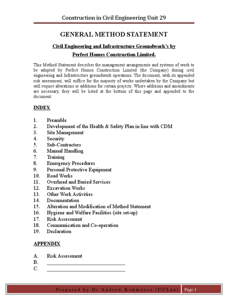 Civil Engineering Groundworks Method Statement | PDF | Occupational ...