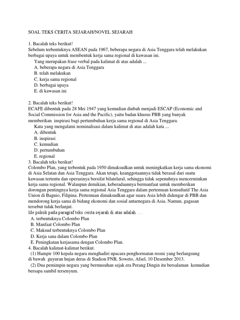 Soal Teks Cerita Sejarah Novel Sejarah Dunia Sosial