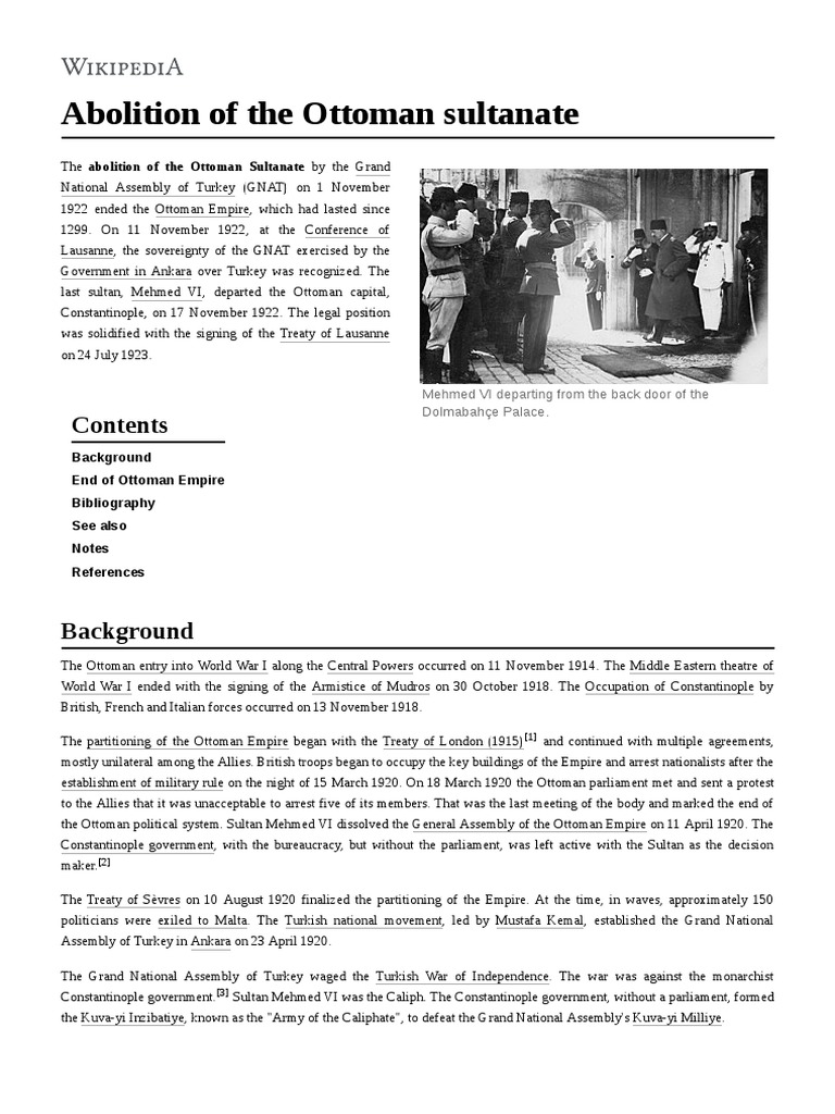 Abolition of The Ottoman Sultanate PDF Politics Of The Ottoman