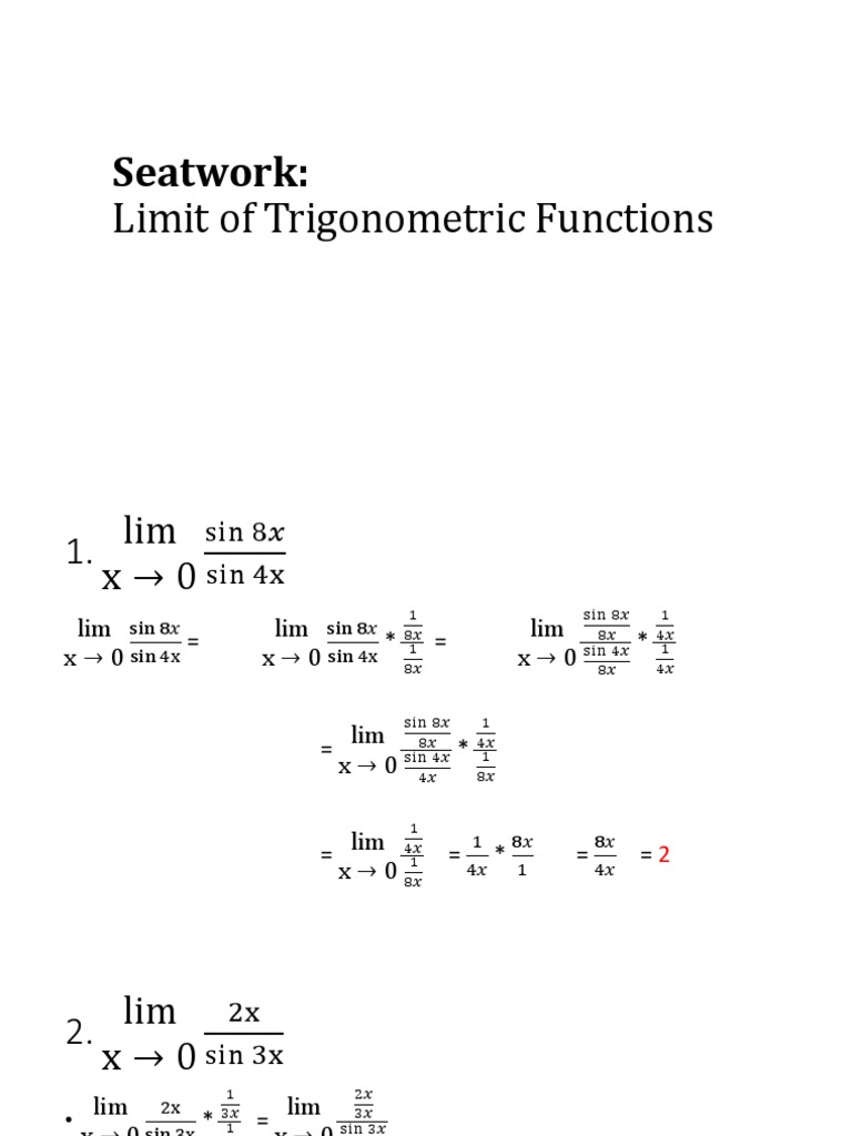 Sample Homework For Limit of Trigonometric Functions | PDF | Elementary ...