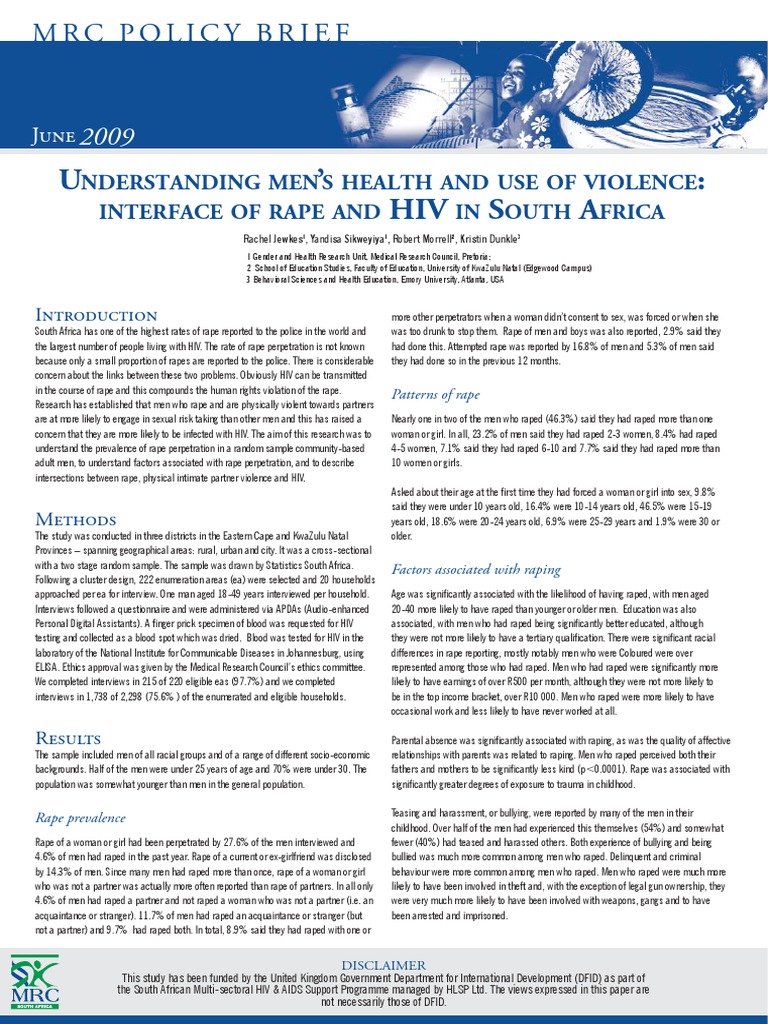 Rape and HIV: Insights from South Africa | PDF | Rape | Prevention Of ...