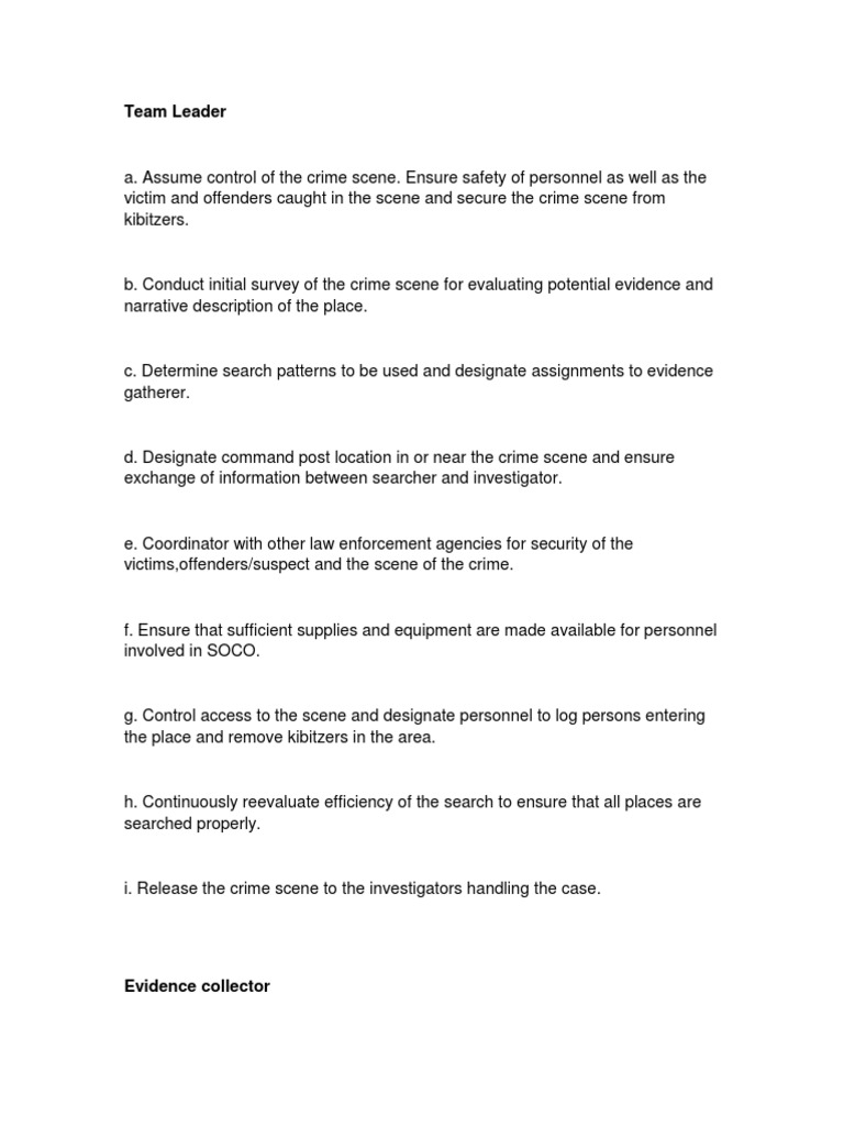 SOCO Team Roles in Crime Scene Management | PDF | Crime Scene | Crime ...