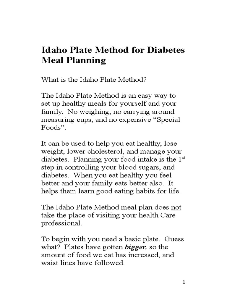 Idaho Plate Method Download Free PDF Diabetes Mellitus Hypoglycemia