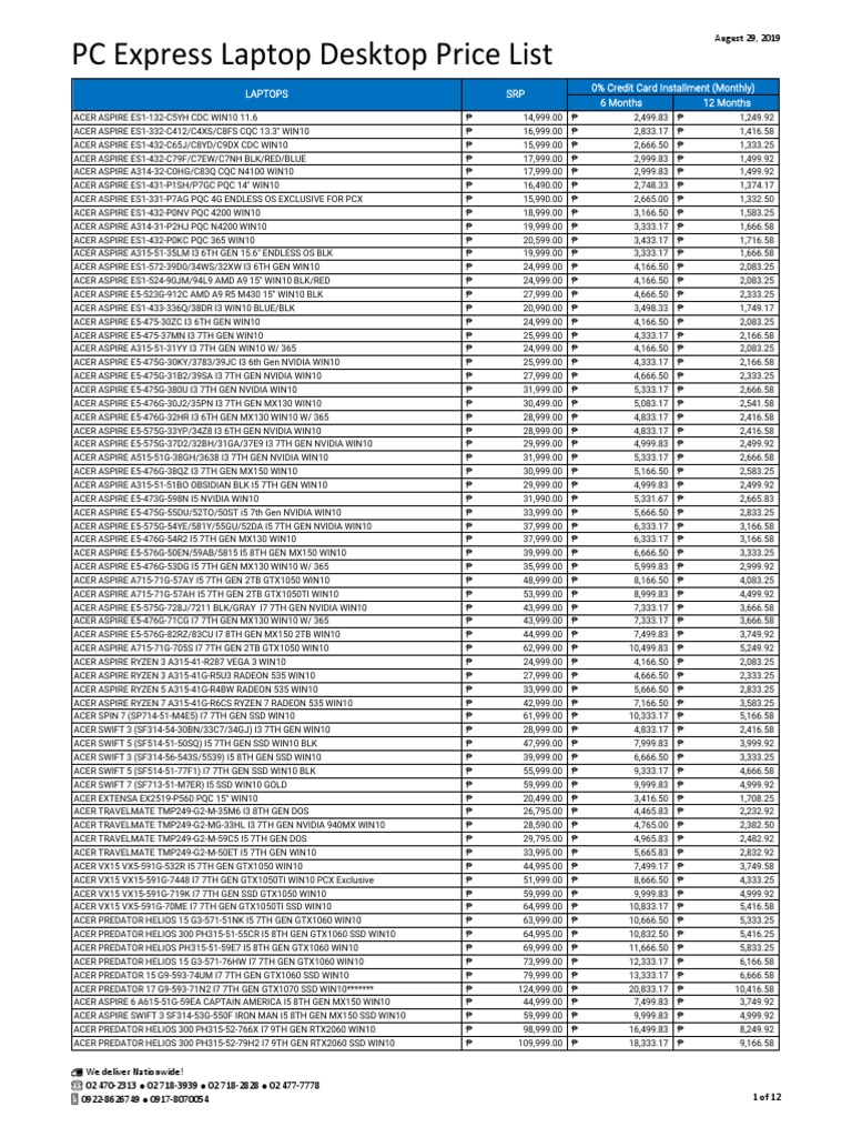 20190829 PC Express Laptop and Desktop Price List PDF Office