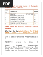 Allocation of Unit-Wise Marks of Computer Science of CBSE Class 12