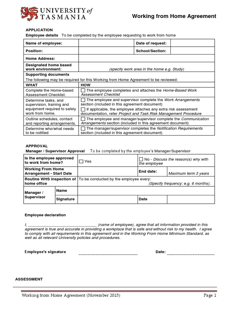Working From Home Agreement (November 2015) | Download Free PDF ...