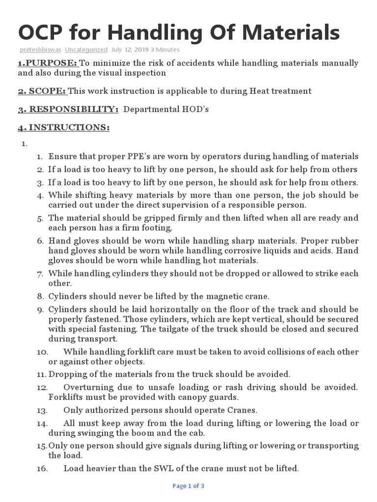 OCP Material Handling Work Instructions | PDF | Crane (Machine ...