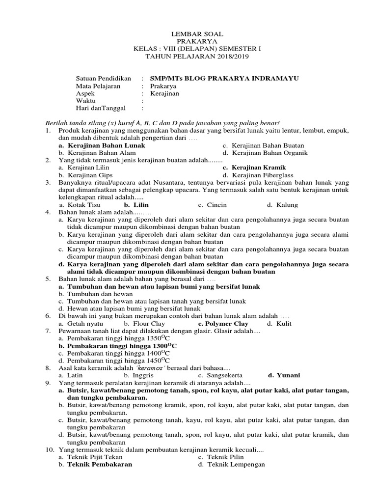 Soal Prakarya