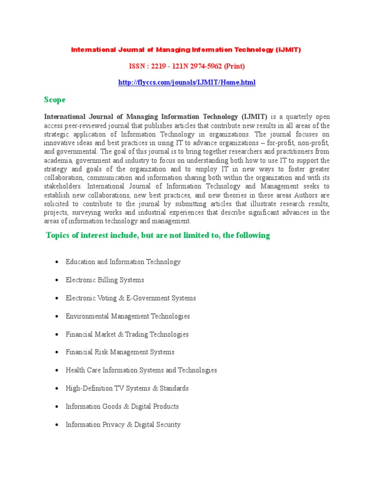 International Journal of Managing Information Technology (IJMIT) | PDF ...