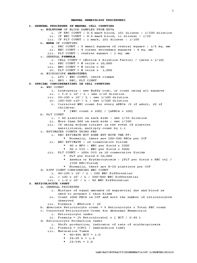 Manual Hematology Procedures Guide | PDF | White Blood Cell | Red Blood ...