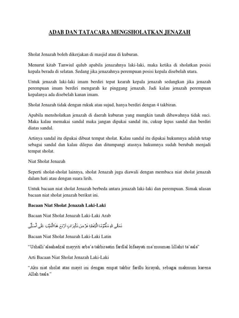 Adab Dan Tatacara Mengsholatkan Jenazah