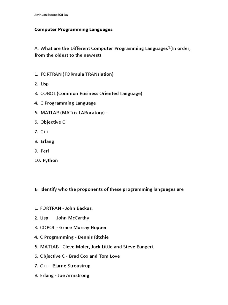 Computer Programming Languages | PDF | Programming Language | Operating ...