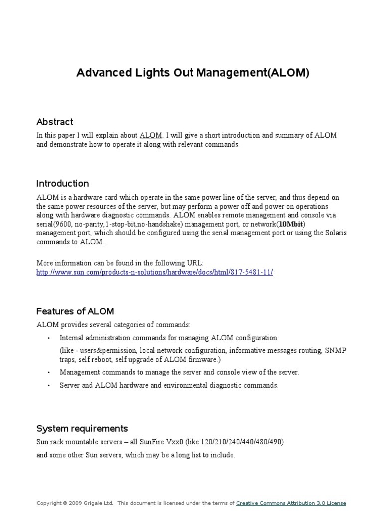 ALOM | PDF | Server (Computing) | Command Line Interface