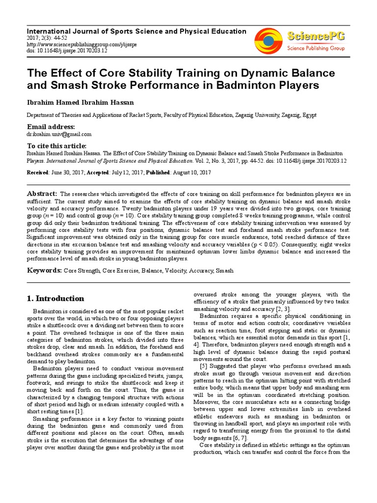 The Effect of Core Stability Training On Dynamic Balance and Smash ...
