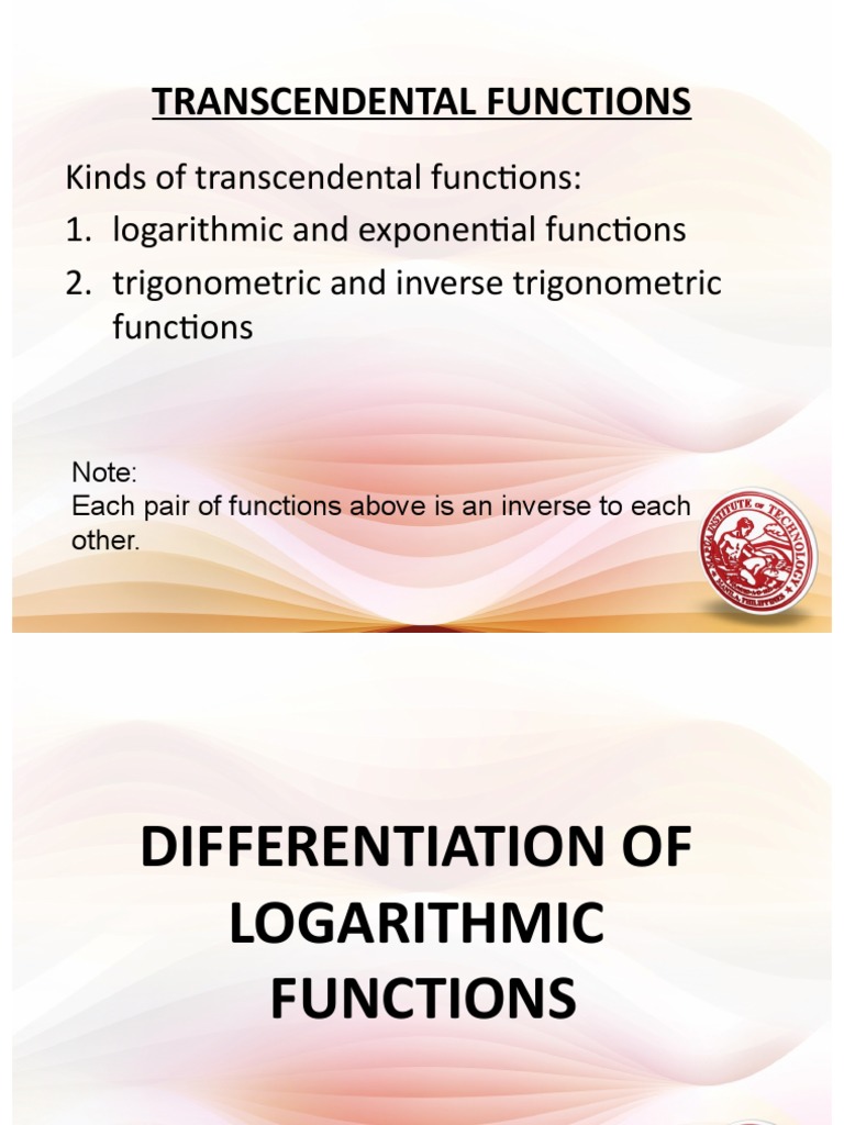 Lesson 5 Differentiation of Transcendental Functions | PDF | Logarithm ...
