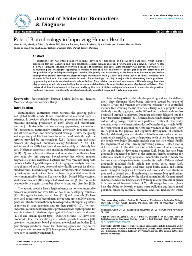 Role of Biotechnology in Improving Human Health | PDF | Vaccines ...